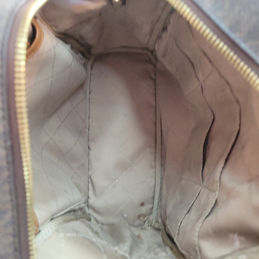 ​Michael Kors Abbey Medium Backpack Brown Signature MK Logo Print Gold Hardware - Picture 13 of 13